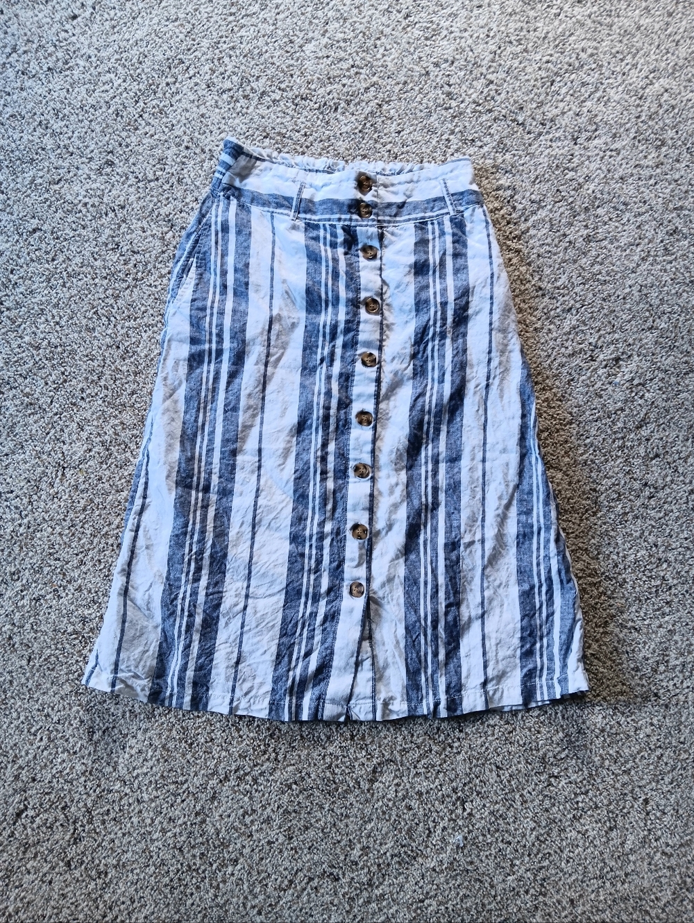 C&C California 100% Linen Blue White Striped Button-Front Skirt Medium